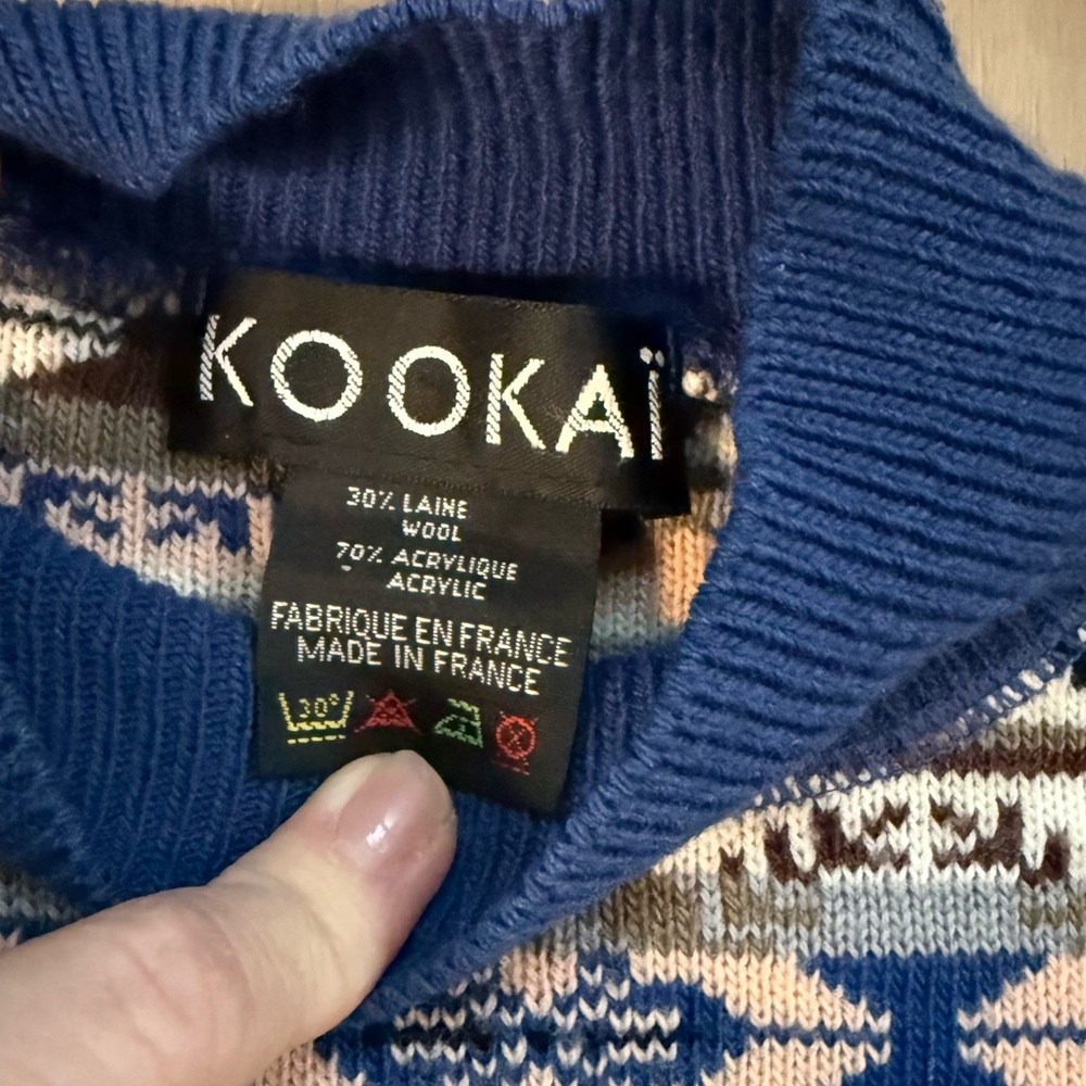 Vintage Kookai France Geometric Blue Pink White Mock Turtleneck Sweater small - Picture 3 of 5